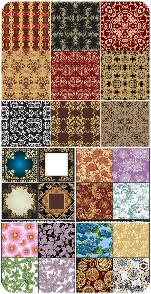 ���� � �������, ��������� �������� � ������� / Backgrounds with patterns, floral texture vector