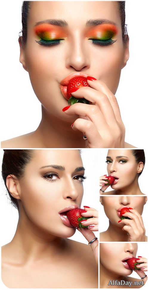 �������� ������� � ��������� / Beautiful girl with strawberry - Stock photo