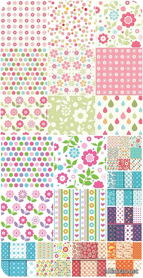 ��������� ��������, ������� �������� � ������� / Floral texture, baby textures vector