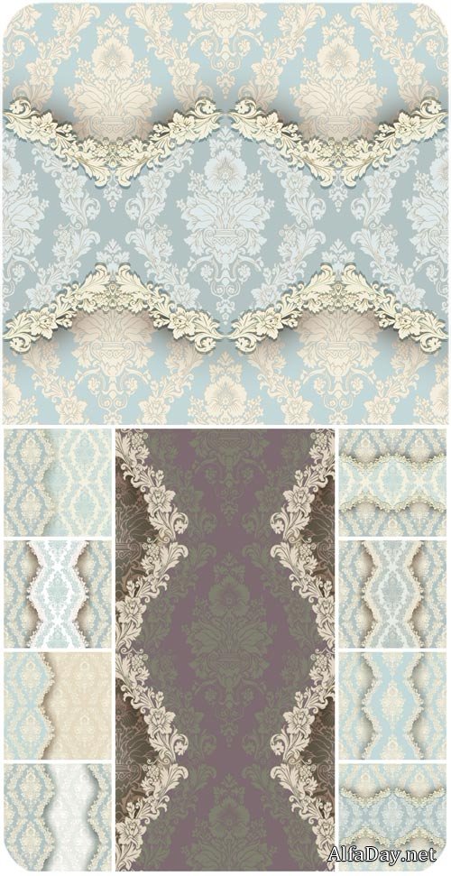 ��������� ������� �������� � �������, ��������� ���� / Vintage texture with blue ornaments, vector backgrounds