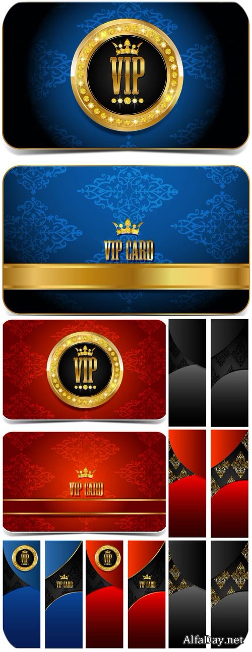 ��� ��������, ����� � ������� ��������� ������� / VIP cards, blue and red banners vector