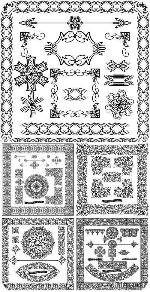 ���������, ��������� ����� � ������� / Ornaments, vintage frame vector