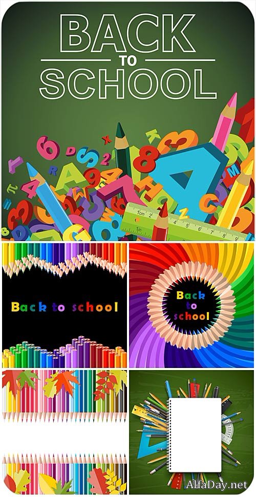 �������� ���� � �������, ������� ��������� � ����� / School backgrounds vector, colored pencils and letters
