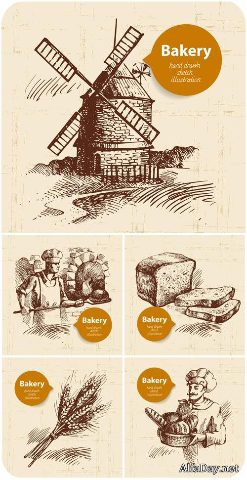 ��������� ��������� ���� � ������ / Vintage vector background with bread