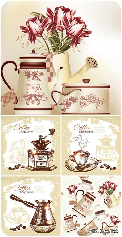 ��� � ����, ��������� ���� / Tea and coffee, vector backgrounds