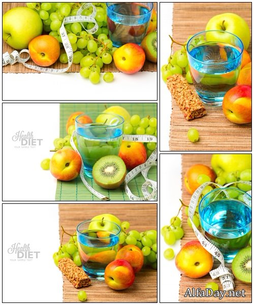 Water and healthy fruits for diet concept - Stock Photo