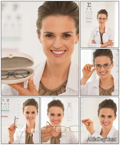 Portrait of ophthalmologist doctor woman - Stock Photo