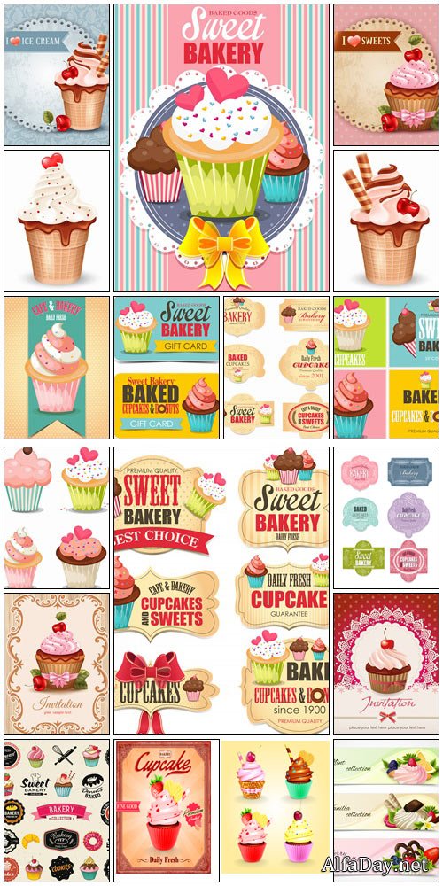 Cupcake collection - vector stock