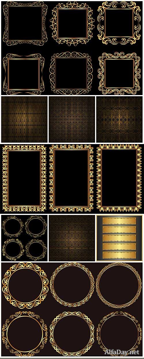 ������� �����, ��������� ���� � ������� / Golden frame, vector backgrounds with patterns