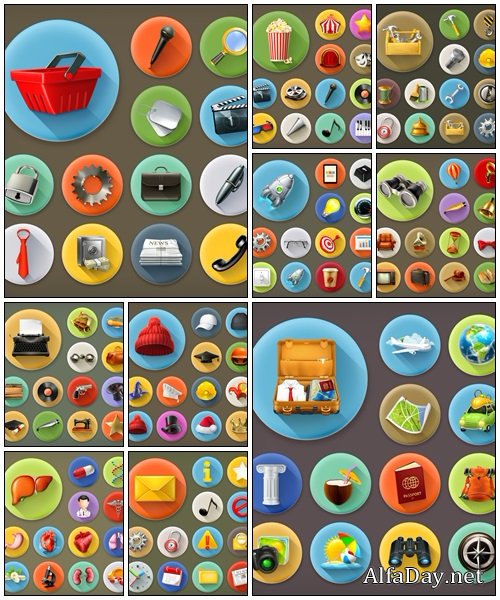 Universal long shadow retro icon set - vector stock