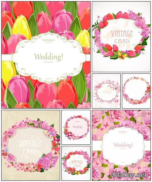 Wedding floral invitation cards - vector stock