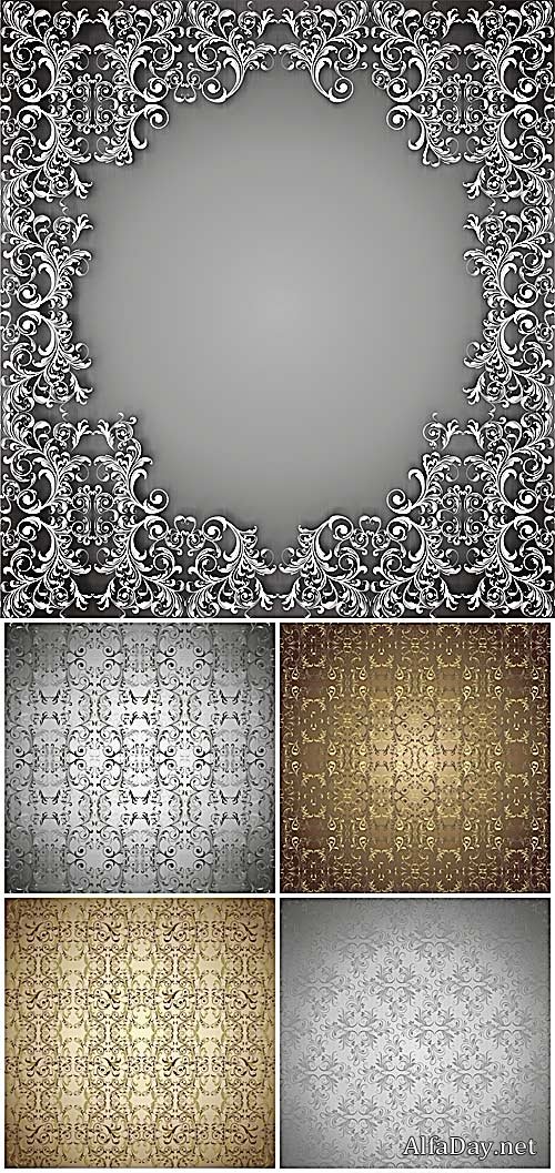 ������� � ����������� �����, ��������� ���� / Gold and silver patterns, vector backgrounds