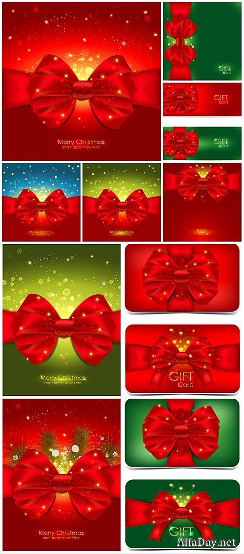�������������� ��������� ����  / Christmas vector background with red bows