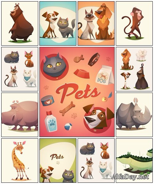 Pets background. Cartoon styled vector illustration