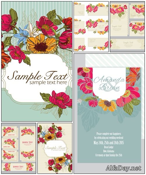 Invitation card with flowers - vector stock