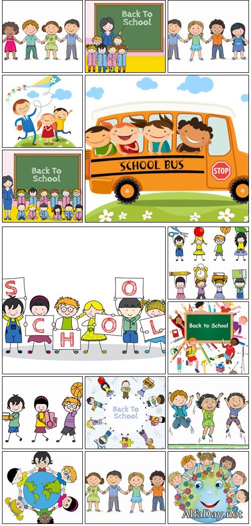 Children with school objects - vector stock