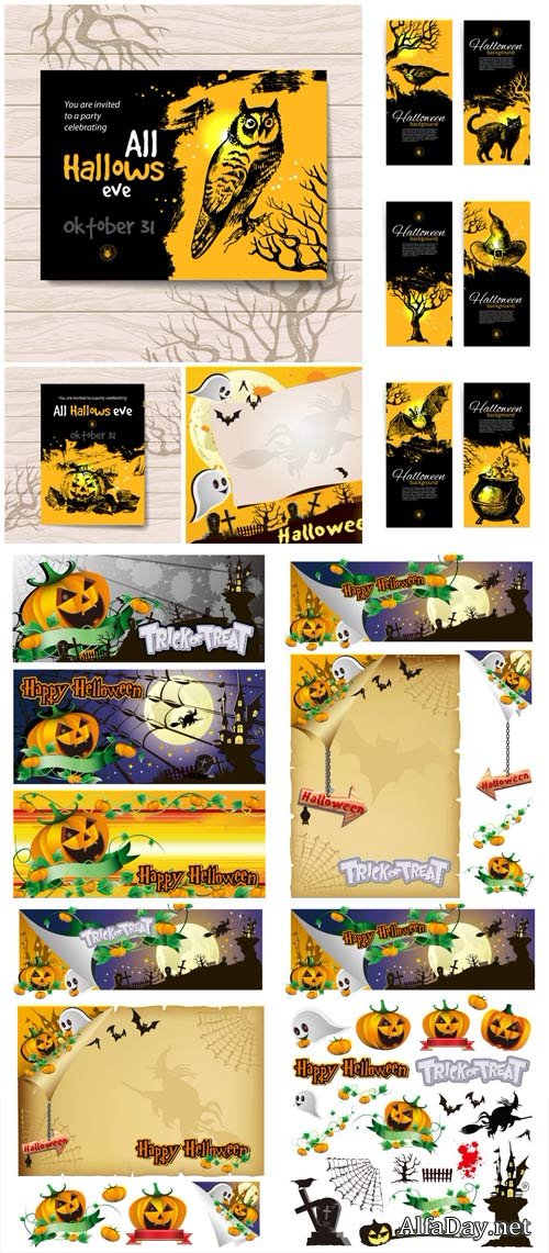 ��������, ���� � ������� � ������� / Halloween backgrounds and banners vector