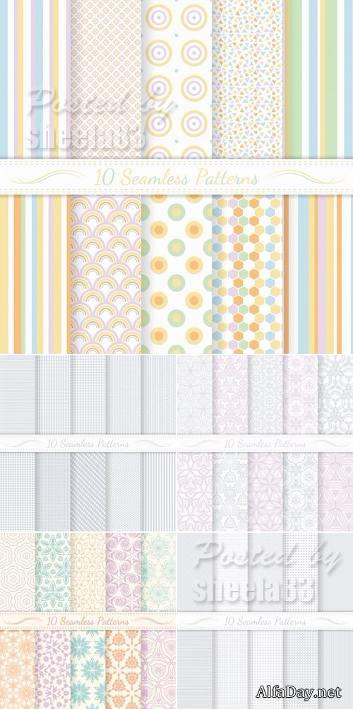 ��������� ���������� ����� � �������� ������ / Pastel Seamless Patterns Vector