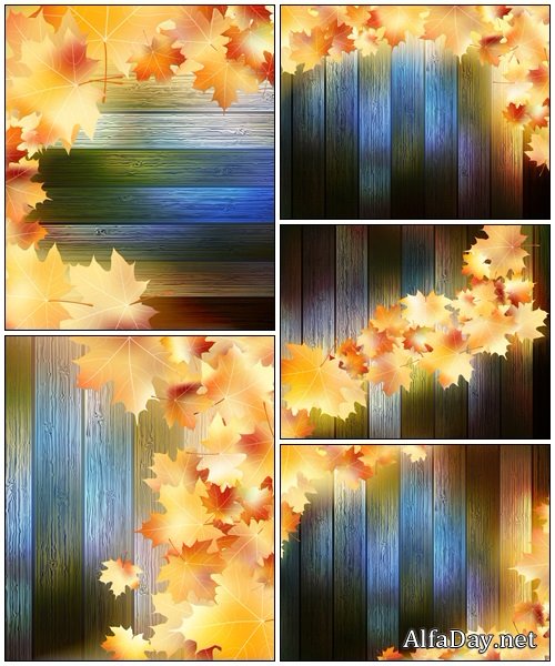 Wood backgrounds with autumn leaves - vector stock