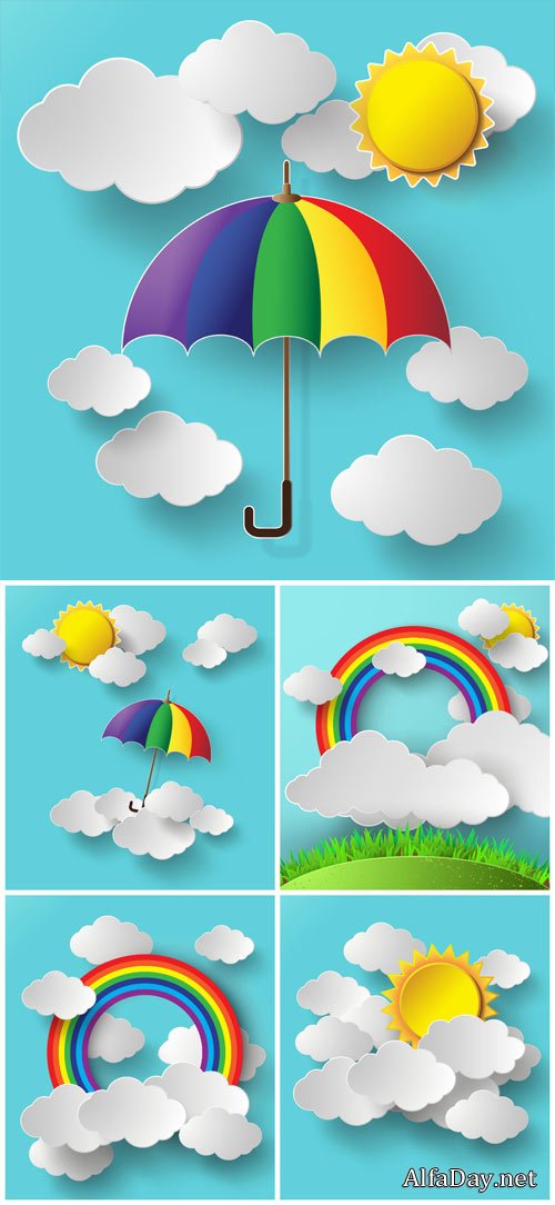 ��������� ����, ������ � ������ / Vector backgrounds, clouds and a rainbow