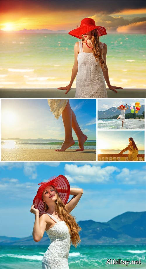 ������� �� ���������, ������� ������� / Girls on the coast, seascapes - stock photos