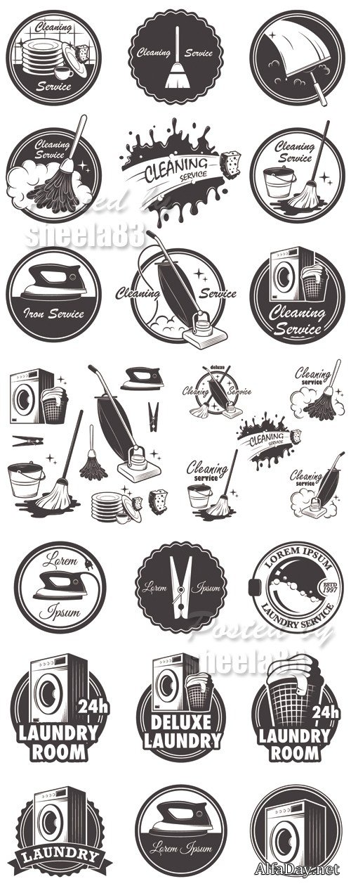 Cleaning Retro Icons Vector