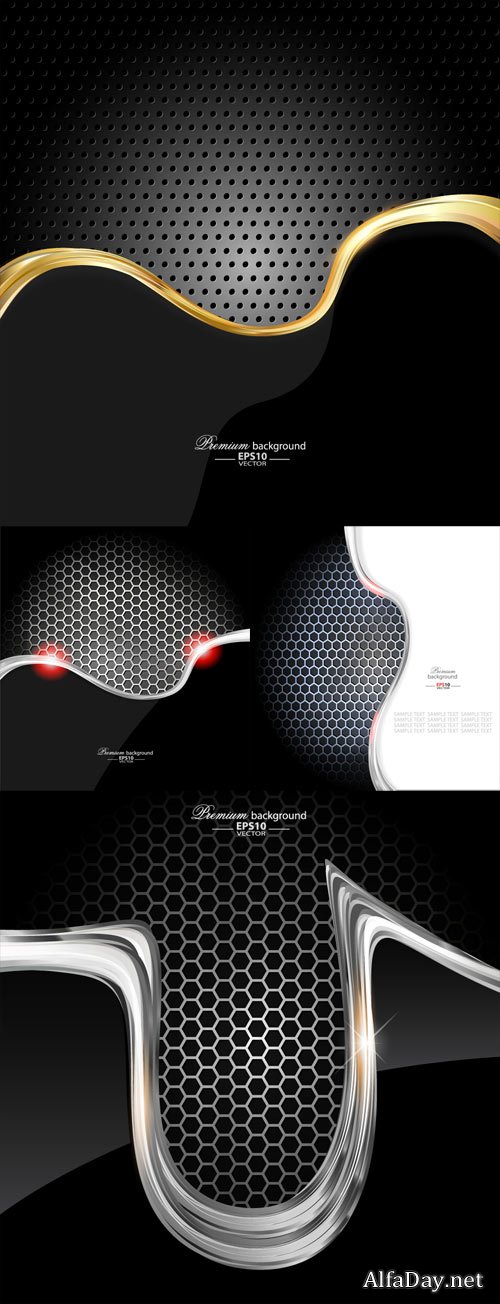 Dark style metal wave background vector set