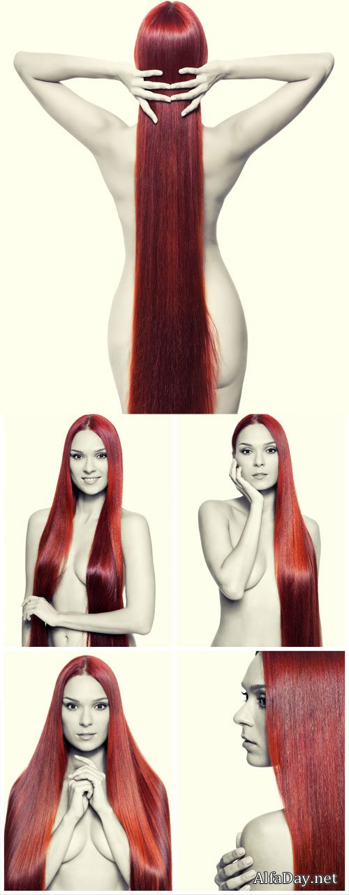 Naked girl with long hair - Stock Photo