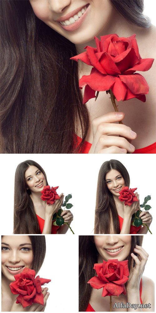 Beautiful girl with rose - Stock Photo