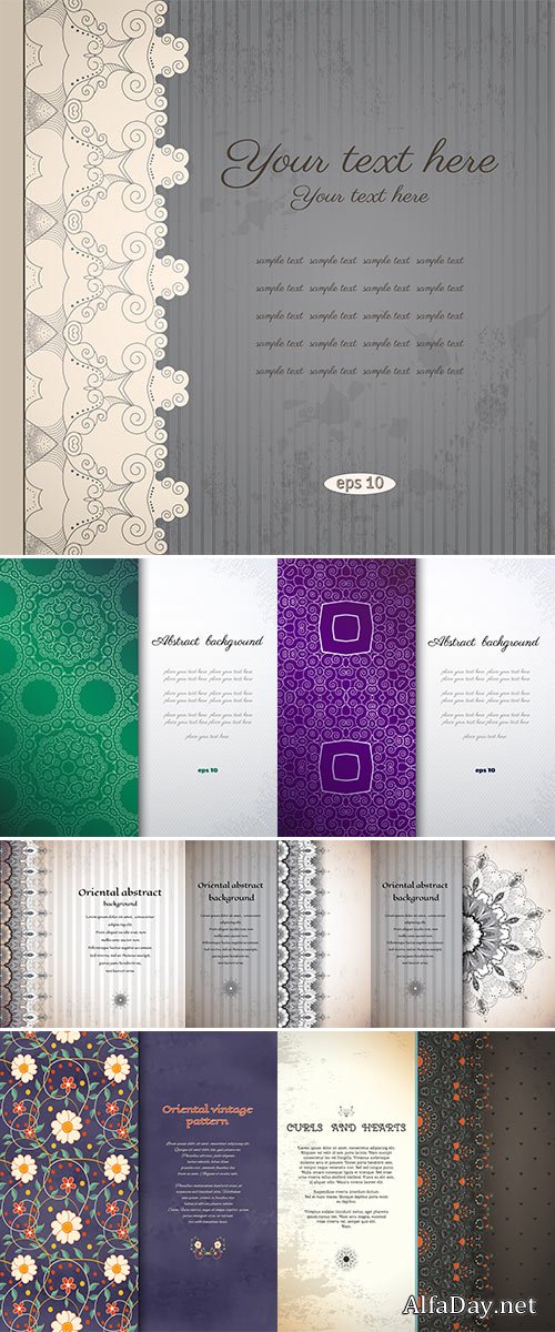 Stock Vector Abstract pattern and border with curls and hearts