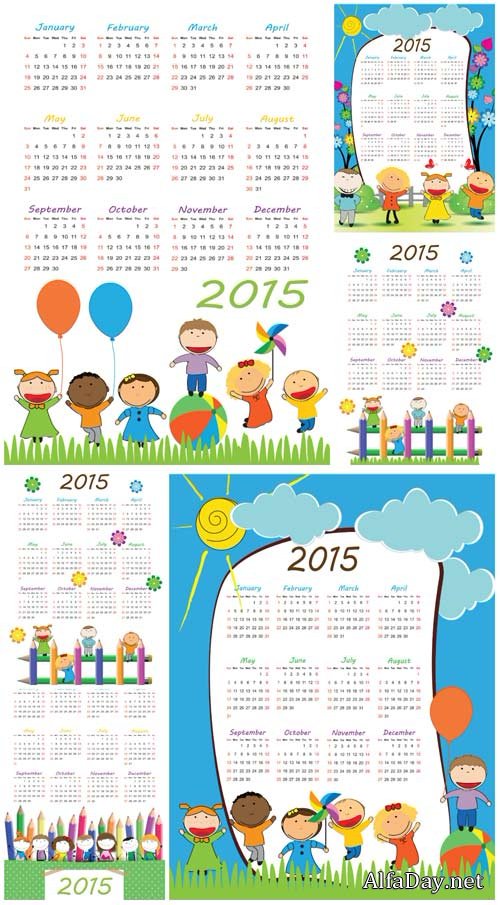 Calendar for 2015 with children, vector