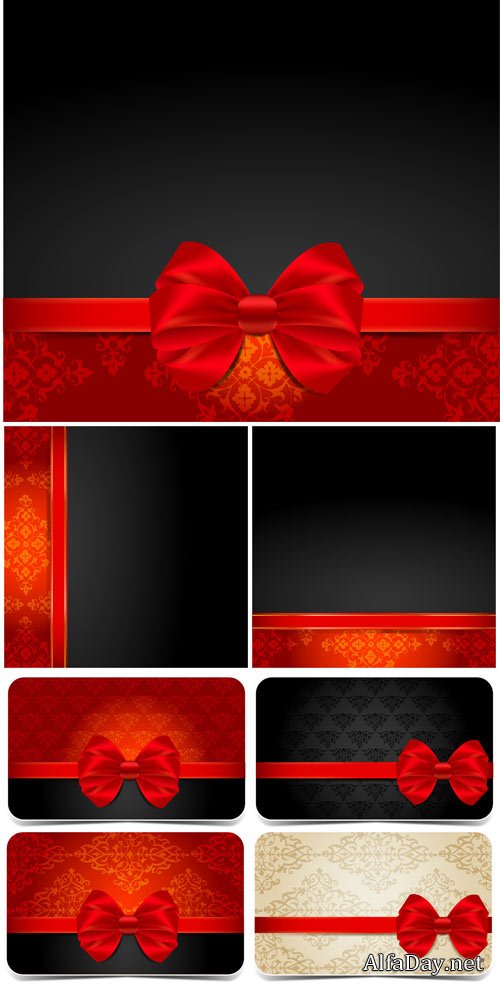 Vector black background with a red card and decor