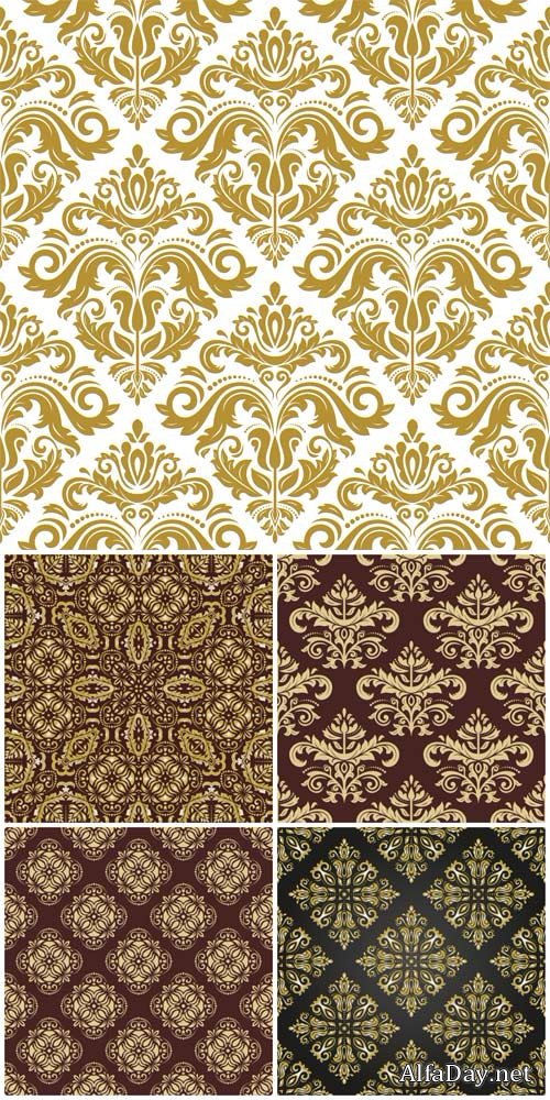 Vector textures, backgrounds with golden ornaments, vintage
