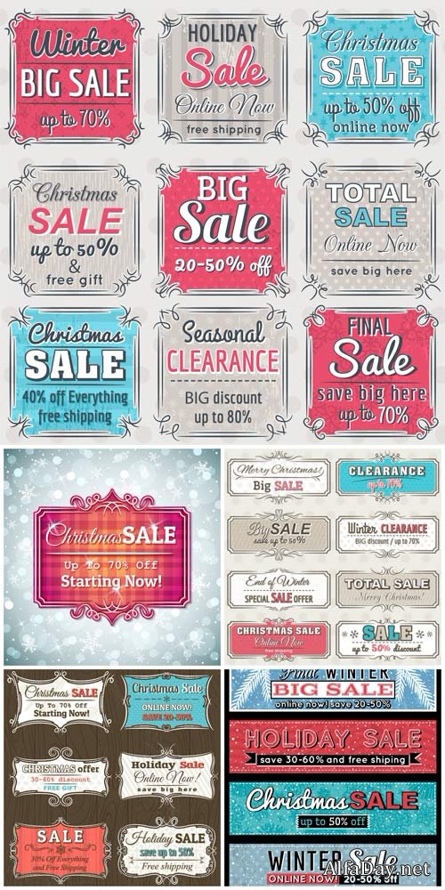 Christmas sale, backgrounds and stickers vector