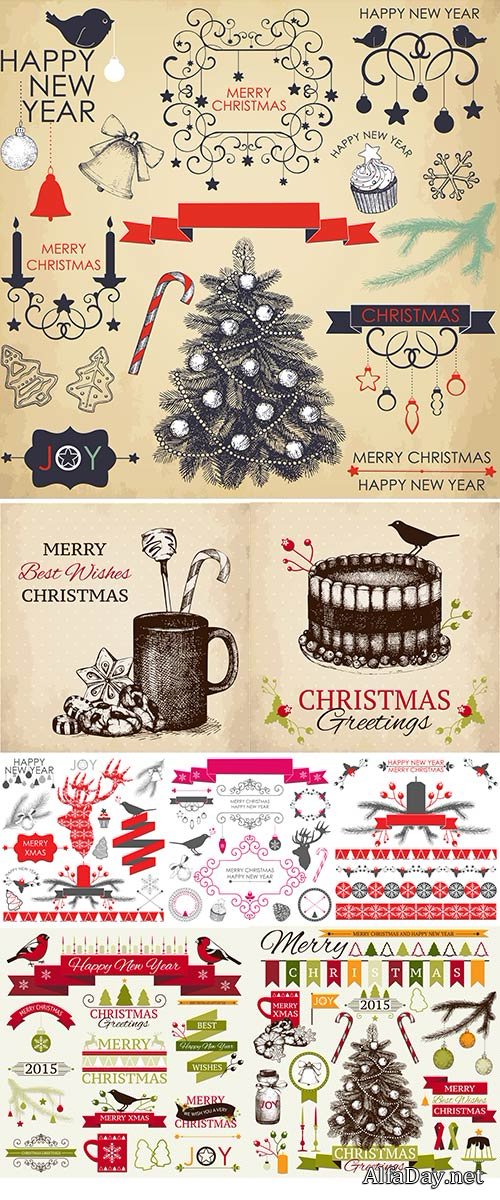 Stock Vector Vintage sketch for Christmas card or invitation design