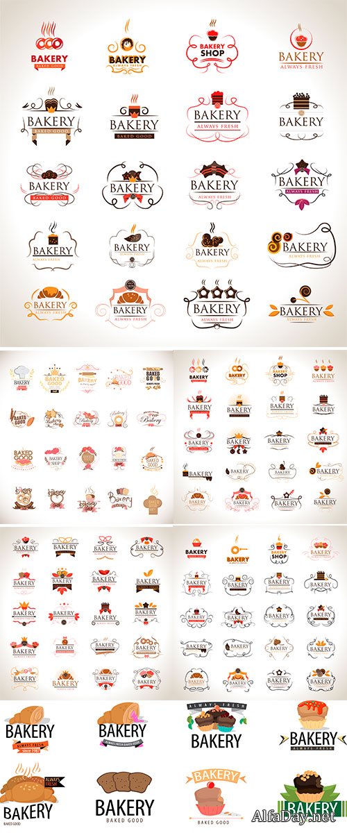Stock Vector Bakery Icons Set, Isolated On Gray Background, Vector Illustration