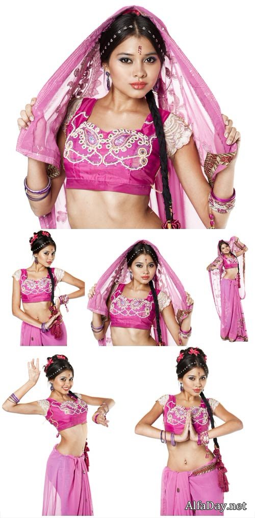 Indian girl in pink sari - stock photos