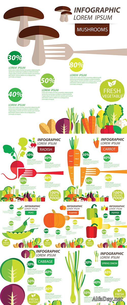  Stock Vector Infographics, vegetables vector illustration