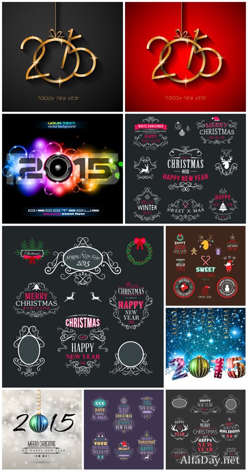 Vector christmas backgrounds and labels 2015