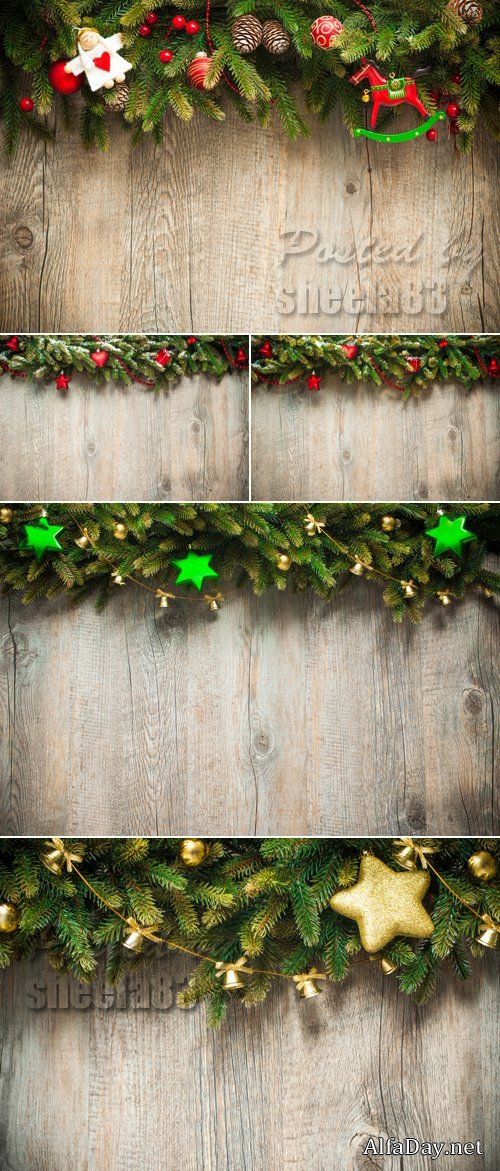 Stock Photo - Christmas Decorations on Wooden Background 5