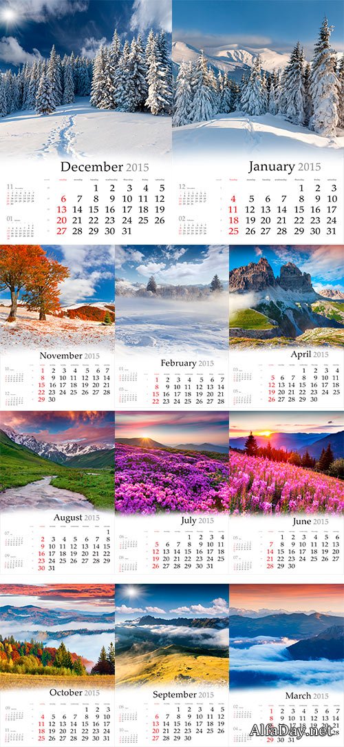 Stock Photo 2015 Calendar, Beautiful winter landscape