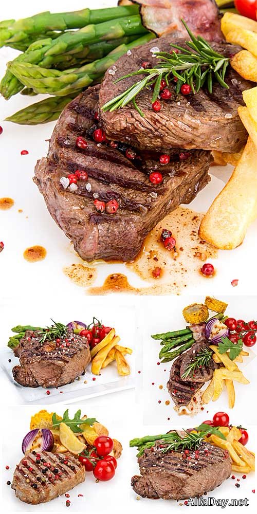 Grilled meat with potatoes and vegetables - Stock Photo