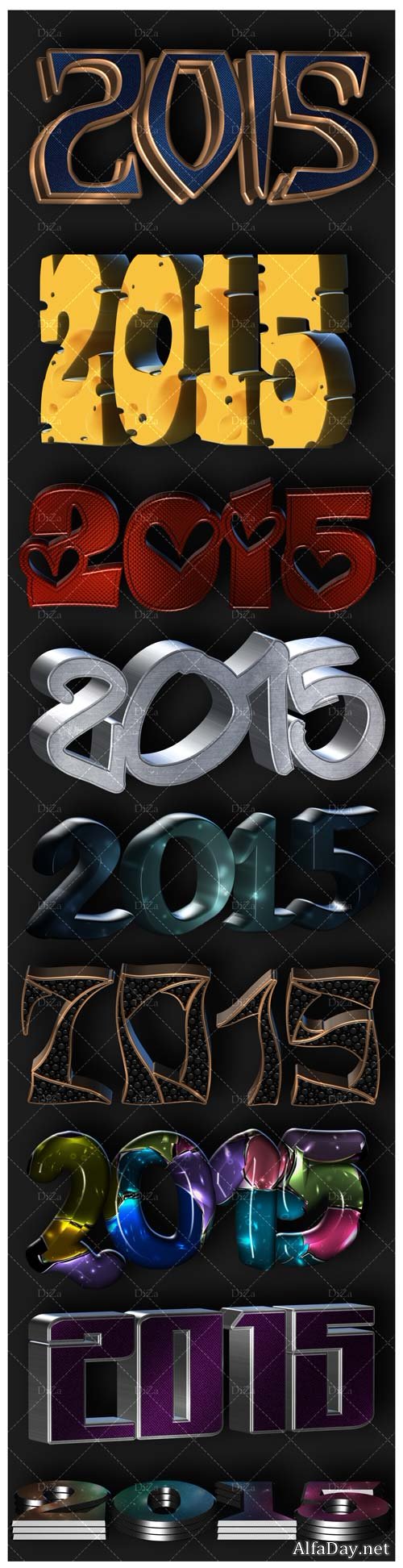 3D lettering on transparent background 2015 