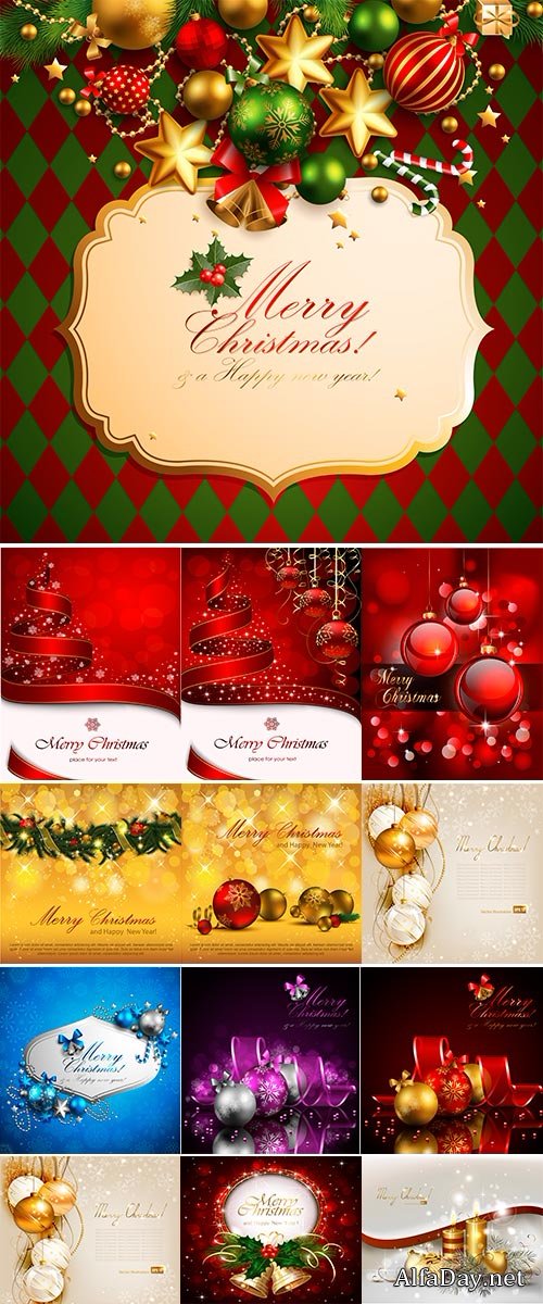 Stock Christmas tree with stars and balls on red background, illustration