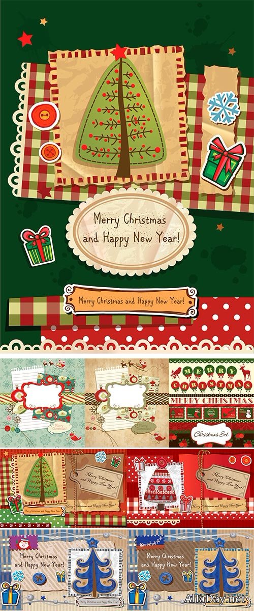 Stock Scrapbook Christmas greeting card, Vector illustration