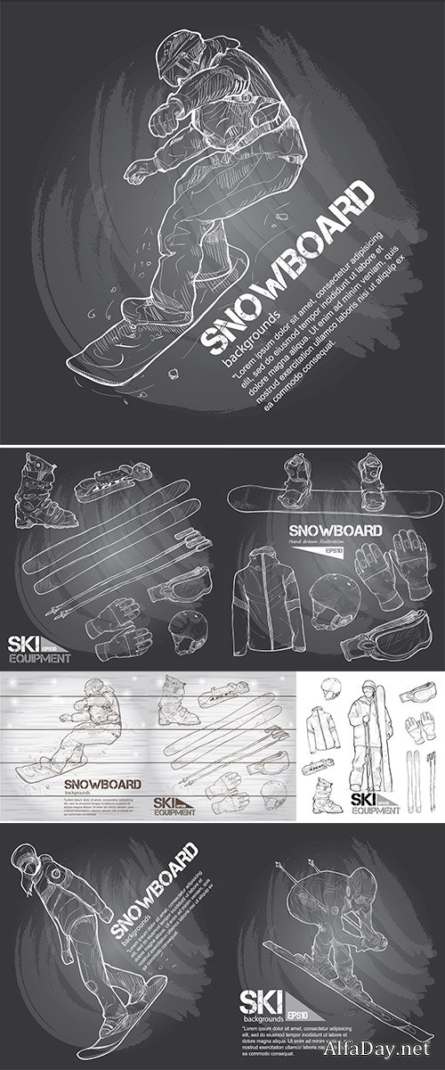 Stock illustration vector of snowboard equipment