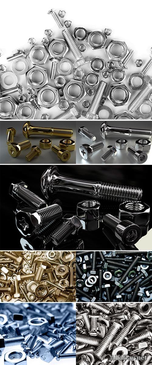 Stock Photo Shiny bolts and nuts still life