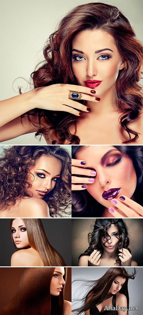 Woman model with shiny long brown hair, Stock Image