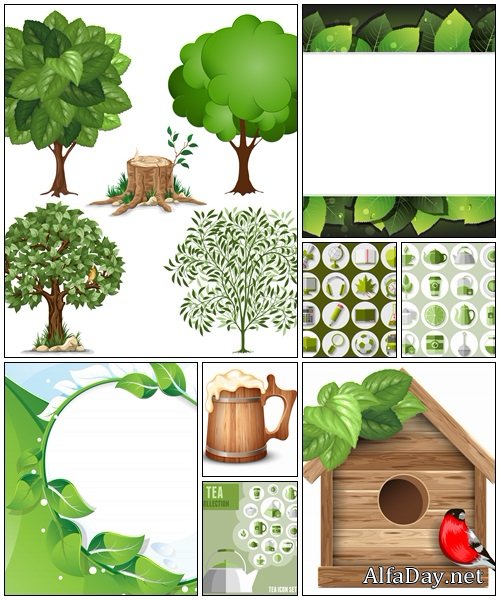 Green leaves and icons - vector stock