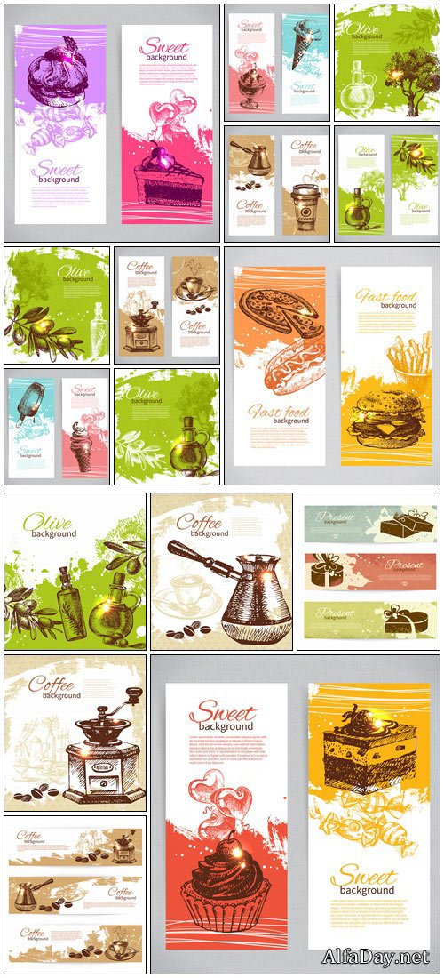 Set of vintage food banners - vector background